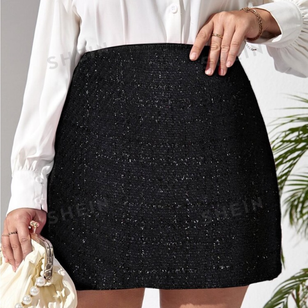 NWOT plus high waist zip back lined tweed skirt shiny threads 3x